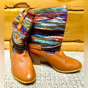 ZOEY Low boots with colorful textured yarn and buckle detail. Size 8
